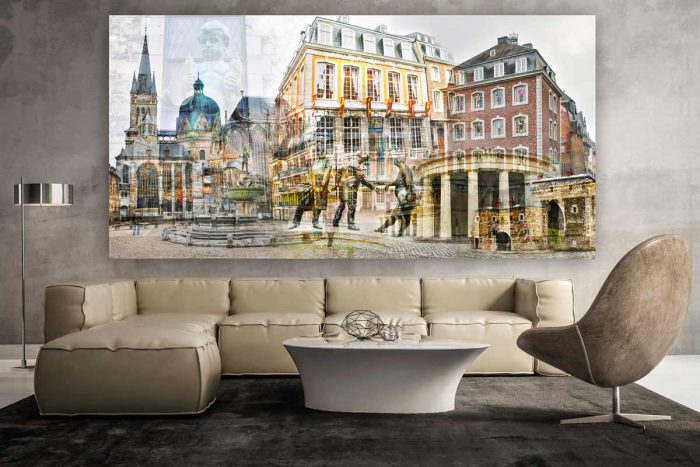 Aachen Collage im Pop-Art Design. Kunst Bilder auf Leinwand und Acryl
