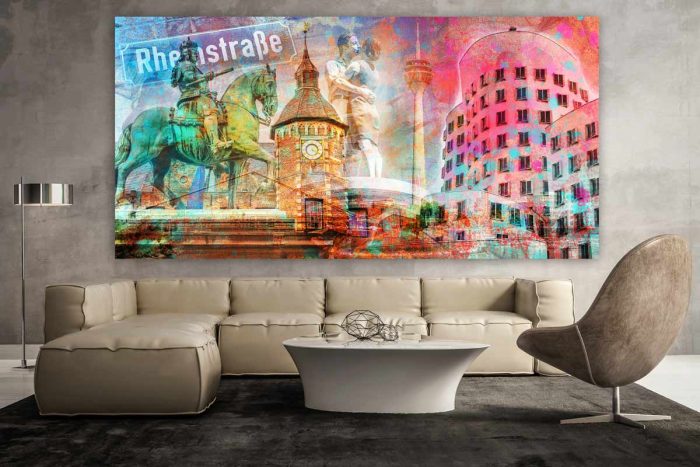 Acryl Collage Düsseldorf Pop-Art Panorama Kunst Motive und moderne Bilder vom Rhein