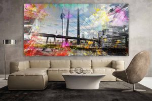 Acrylbild Medienhafen Düsseldorf. Panorama Pop-Art Bilder und Art Motive