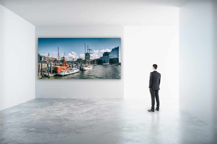 Acrylbilder Elbphilharmonie Hamburg an der Elbe. Panorama Kunst Bilder