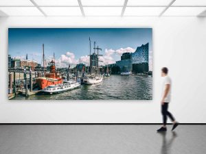 Acrylbilder Elbphilharmonie Hamburg an der Elbe. Panorama Kunst Bilder