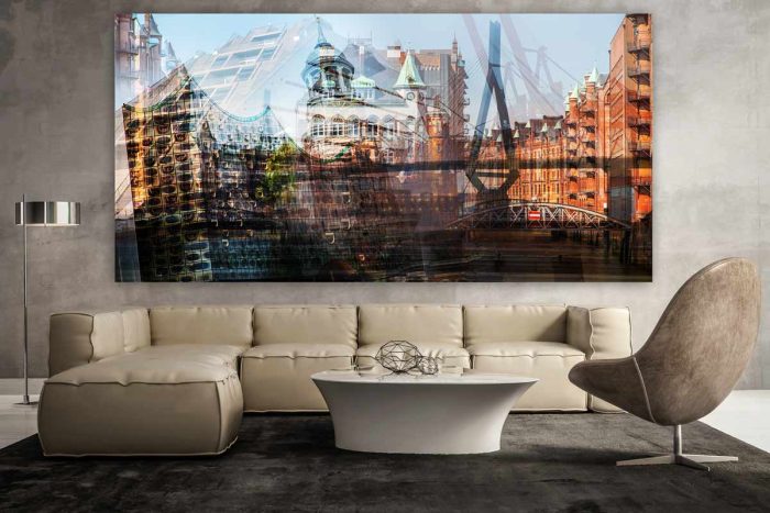 Acrylbilder Hamburg Kunst Collage als Panorama Pop-Art Wandbild