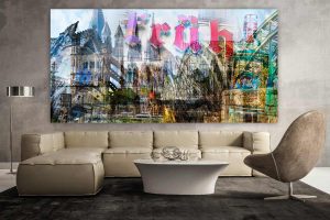 Acrylbilder Köln Collage mit Kölner Dom und Stadt Highlight als Panorama