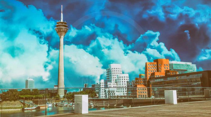 Acrylkunst Düsseldorf Medienhafen Panorama Rhein Bilder und Ansichten