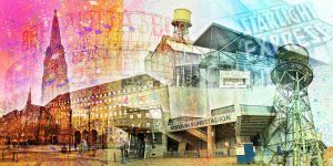 Collage Bochum Ruhrgebiet. Moderne Collage als Pop-Art Panorama Kunstbild
