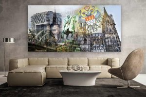 Collage Kölner Dom im Pop-Art Kunst Design auf Leinwand und Acryl