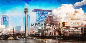 Collage Medienhafen Düsseldorf. Panorama Pop-Art Kunstbilder