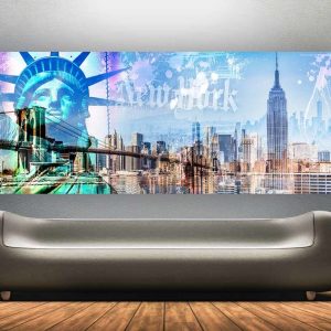 Collage New York Skyline. Pop-Art LOVE Panorama Art auf Acryl und Alu