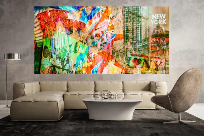Collage New York - Moderne Kunstbilder im Xl Panorama Format auf Acryl