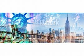 Collage New York Skyline. Pop-Art LOVE Panorama Art auf Acryl und Alu