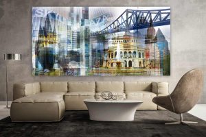 Frankfurt Collage im Pop-Art Panorama Design als Acryl und Leinwand Art