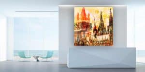 Glasbild Köln mit Kölner Dom. Moderne Panorama Köln am Rhein Collage