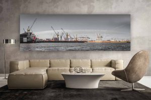 Dockland Hamburg Foto Art | Kunst Panorama Bild vom Hamburger Hafen, XL Panorama von Hamburg