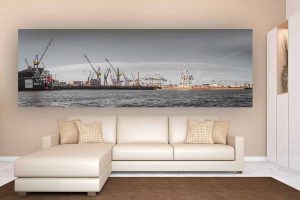 Dockland Hamburg Foto Art | Kunst Panorama Bild vom Hamburger Hafen, XL Panorama von Hamburg