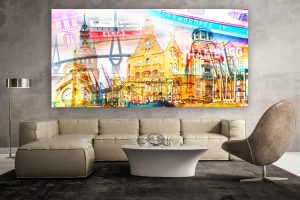 Hamburg Fotocollage - Panorama Bilder auf Leinwand in Galerie Qualität