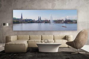 Hamburg Leinwandbild - Panorama Kunst Bild mit Michel und Alster
