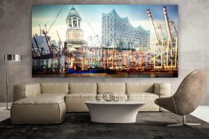 Hamburger Hafen Panorama Collage. Stadt Skyline Bilder der Hansestadt
