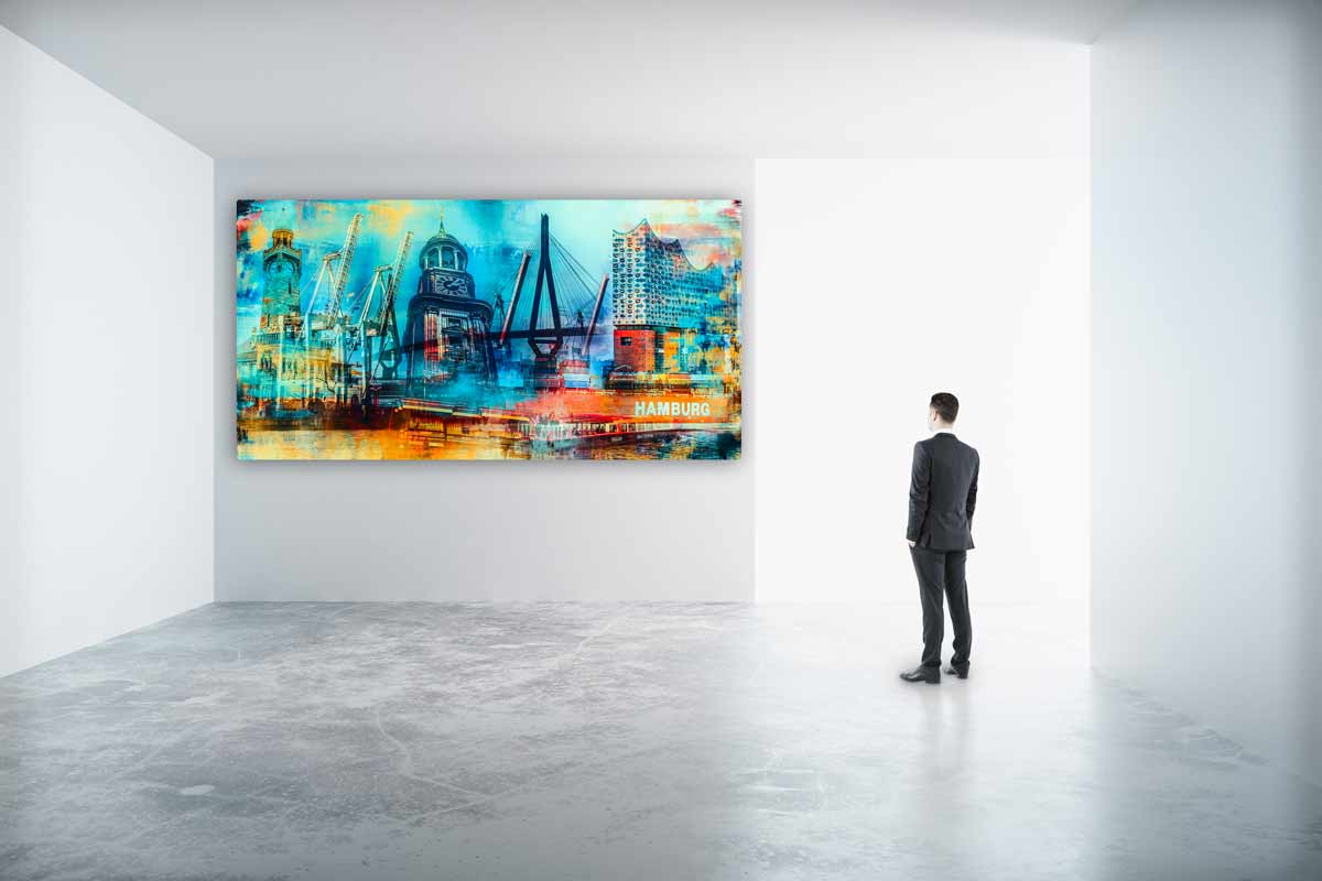 Kunstbild Hamburg Meine Stadt Acryl Panorama Pop Art Kunst