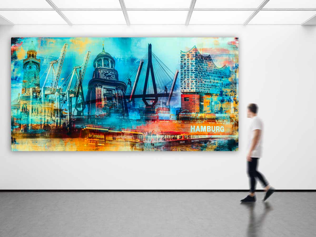 Kunstbild Hamburg Meine Stadt Acryl Panorama Pop Art Kunst