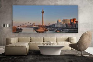 Kunstdrucke Düsseldorf im Panorama Format. Abstrakte Leinwandbilder im XL Skyline Format auch auf Aluminium und Acryl. Abstrakte Wandbilder fürs Wohnzimmer