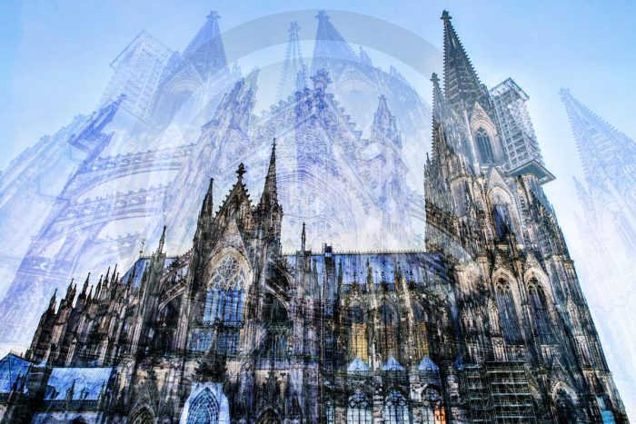Kölner Dom Collage. Moderne Kunst Motive aus der Stadt Köln auf Acryl