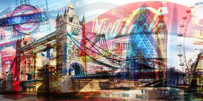 London Collage - Moderne Pop-Art Kunst und Panorama Bilder. Artwork