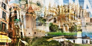 Mallorca Collage auf Acryl und Leinwand. Kunst Panorama Bilder Palma