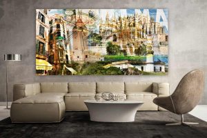 Mallorca Collage auf Acryl und Leinwand. Kunst Panorama Bilder Palma