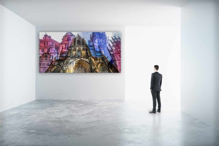 Münster Bilder im Panorama Pop-Art Design. Leinwand und Acryl Kunst