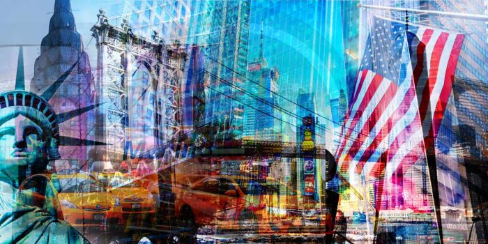 New York Kunst Collage und Pop-Art Panorama auf Acryl und Leinwand