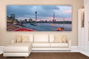 Panorama Bilder Düsseldorf Stadt Motive auf Leinwand vom Medienhafen