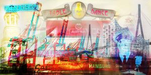 Panorama Hamburg | Pop-Art Kunst Collage von Alster und Elbe