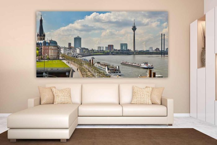 Panorama Motive und Kunst Bilder aus Düsseldorf mit Skyline und Hafen.