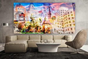 Pop-Art Collage der Stadt Düsseldorf - Leinwand Kunst und Acryl