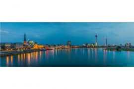 Rhein Skyline Panorama Bild | Düsseldorf Motiv auf Leinwand & Alu