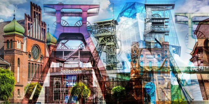 Ruhrgebiet Bilder und Pop Art Collage. Panorama Zechen Kunst und Art