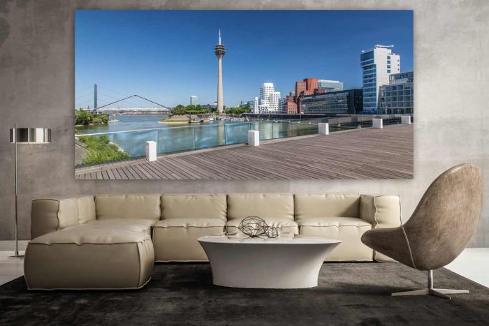 Wandbilder Medienhafen Düsseldorf. Rheinturm und Stadt Panorama Art