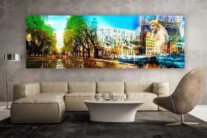 Königsallee Düsseldorf Kunst Panorama Collage | Modernes Stadt Bild im Xl Skyline Design