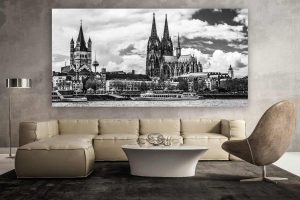 Schwarz-weiss Köln Panorama Bild | Moderne Kunst aus der Domstadt