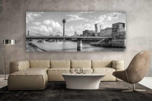 Schwarz-weiss Düsseldorf am Rhein Kunstwerk | Modern Panorama