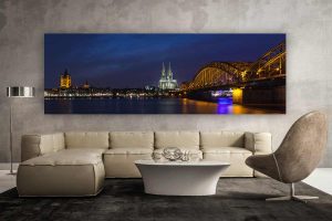 Skyline Köln Panorama bei Nacht |Moderne Kunst Bilder aus Köln am Rhein mit DOM und Hohenzollernbrücke