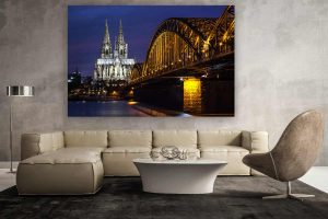 Panorama Köln bei Nacht | Moderne Foto Kunst der Skyline der Stadt Köln mit DOM und Rhein