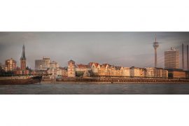 Burgplatz, Rheinturm und Rhein | Skyline Düsseldorf Kunst Panorama Bilder vom Rhein