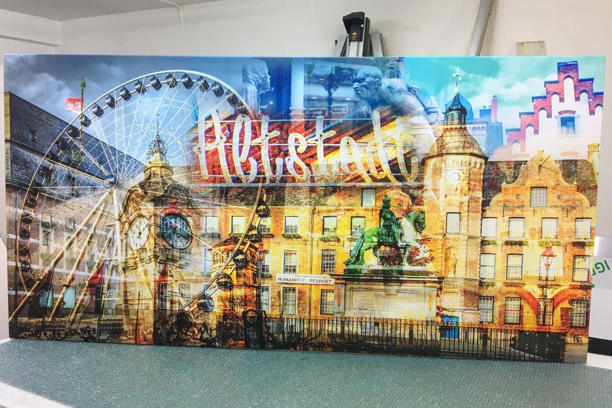 Düsseldorf Collage Pop Art Leinwand in 240 x 120 cm