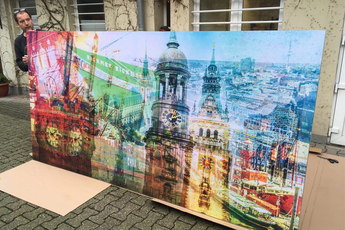 Hamburg Collage in 3 x 1,5 Meter auf AluDiBond