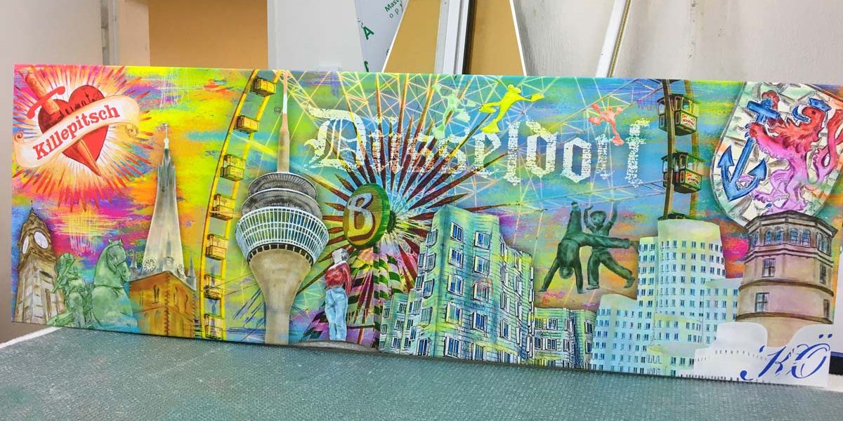 AluDiBond Pop Art Collage Düsseldorf in 240 x 80cm