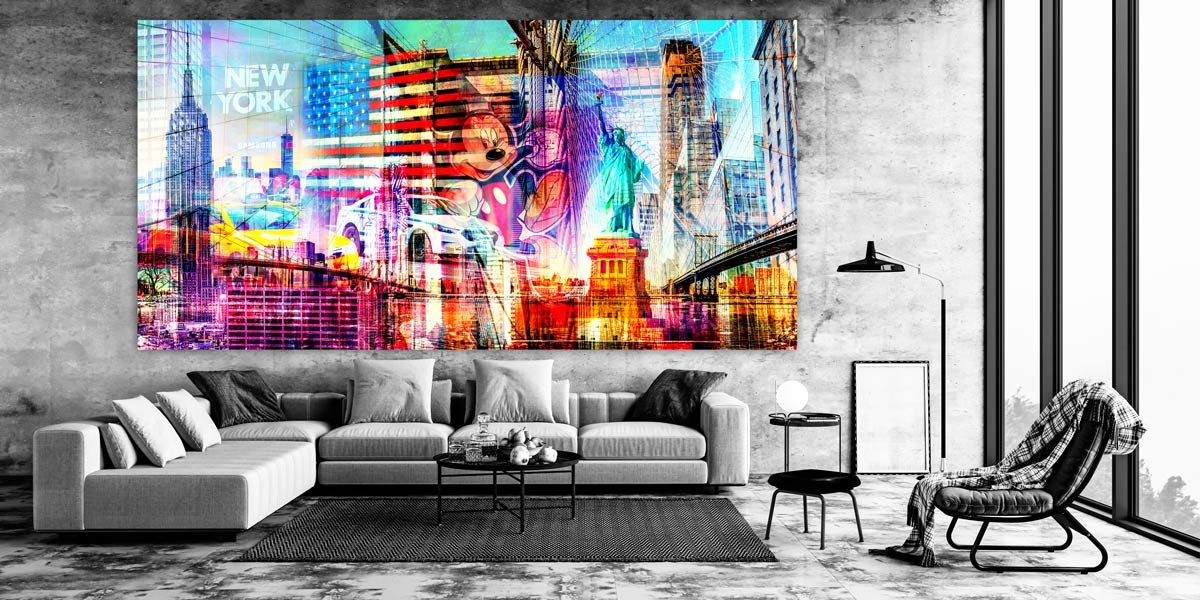 New York Wandbild in Wohnzimmer mit Couch