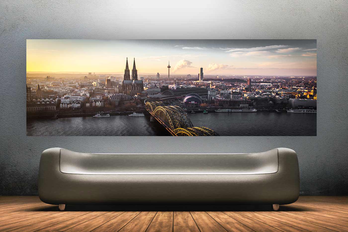div.Größen Panorama Wandbild von Köln Skyline Neon Kunstdruck Leinwand
